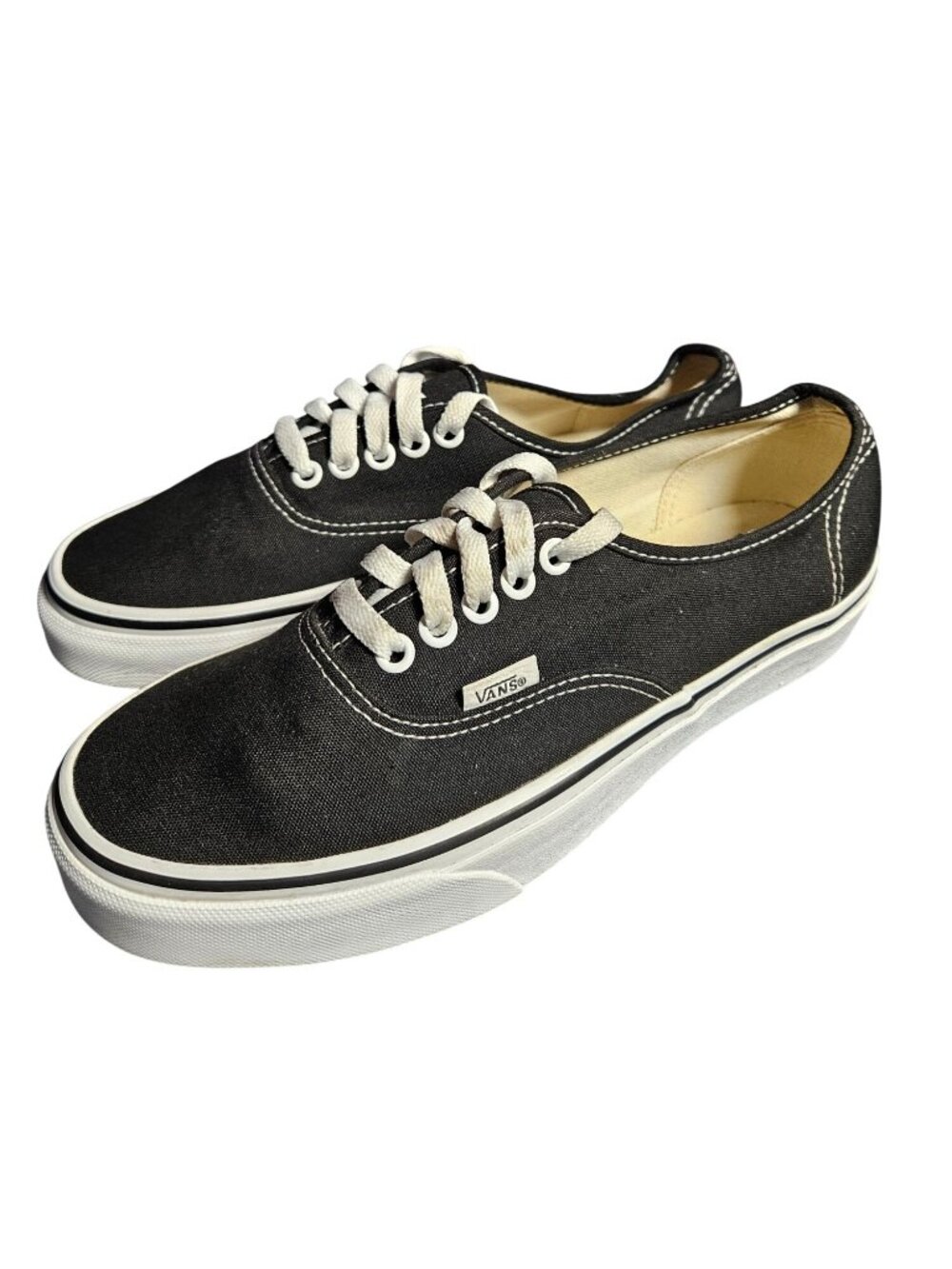 Vans Classic Black Canvas White Stitch Low Top Sneakers Unisex Men 7 Women 8.5